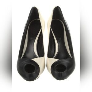 Alexander McQueen Black & White Peep Toe Heels – Size US 7 / IT 37